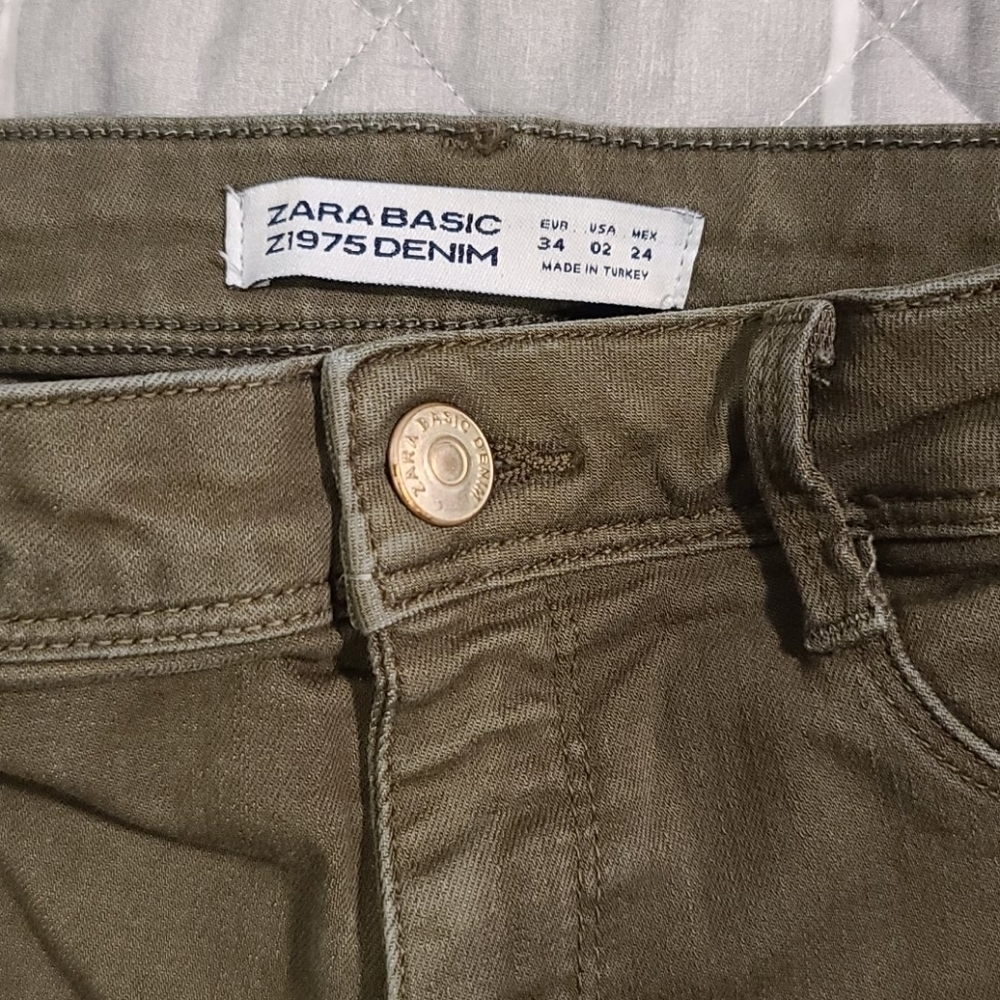 ZARA stretchy high waist jeans in olive green US 2 - Picture 5 of 8